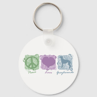 Pastel Peace, Love, and Greyhounds Keychain