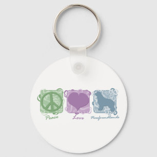 Pastel Peace, Love, and Newfoundlands Keychain