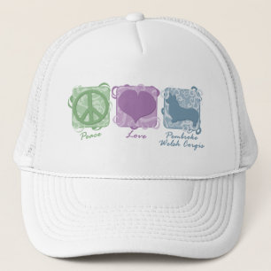 Pastel Peace, Love, and Pembroke Welsh Corgis Trucker Hat