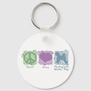 Pastel Peace, Love, and Portuguese Water Dogs Keychain