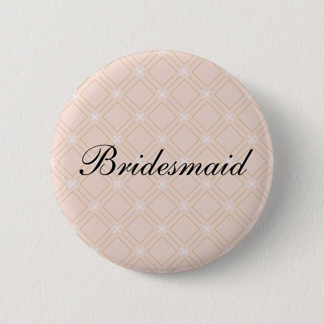 Pastel Peach and Gold Geometric Bridesmaid 2 Inch Round Button (Front)