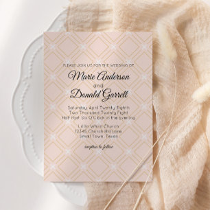 Pastel Peach and Gold Geometric Wedding Invitation