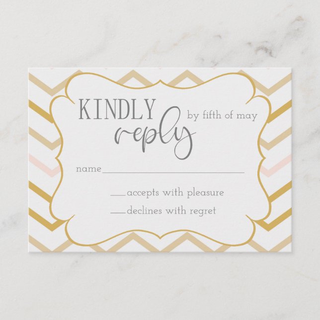 Pastel Peach and Gold Zig Zag RSVP Enclosure Card (Front)