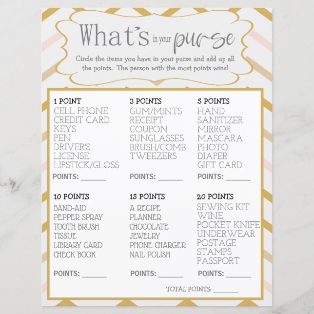 Pastel Peach and Gold Zig Zag Whats In Your Purse (Front)