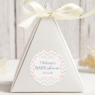 Pastel Peach and Grey Zig Zag Classic Round Sticker