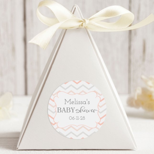 Pastel Peach and Grey Zig Zag Classic Round Sticker (Creator Uploaded)