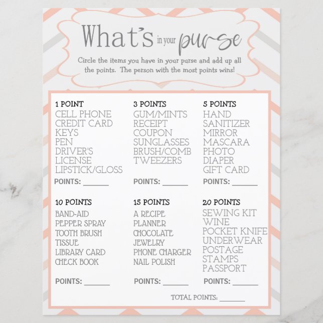 Pastel Peach and Grey Zig Zag Whats In Your Purse (Front)