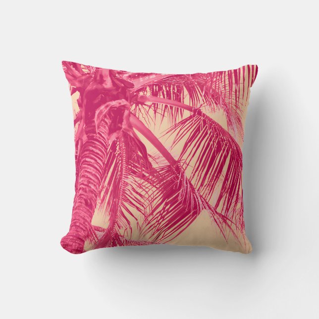 Pastel Peach and Pink Girly Palm Trees Throw Pillow (Front)