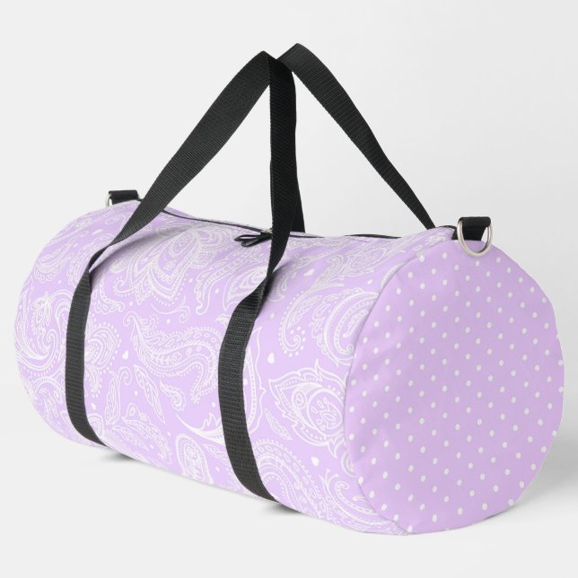 PASTEL PEACH ELABORATE PAISLEY PATTERN & DOTS DUFFLE BAG (Left Corner)