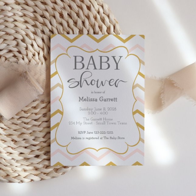 Pastel Peach et Gold Zig Zag Shower Invitation (Créateur téléchargé)