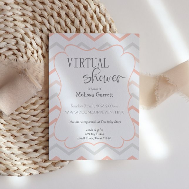 Pastel Peach et Grey Zig Zag Invitation virtuelle (Créateur téléchargé)