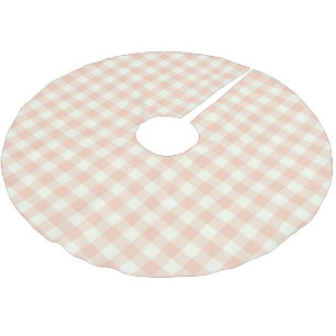 Pastel Peach Gingham Buffalo Check Plaid Pattern Brushed Polyester Tree Skirt