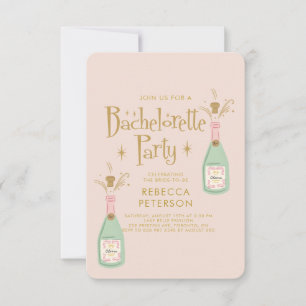 Pastel Peach Golden Champagne Bachelorette Party  Invitation