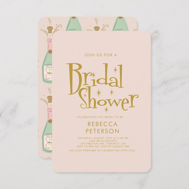 Pastel Peach Golden Champagne Bridal Shower Invitation (Creator Uploaded)