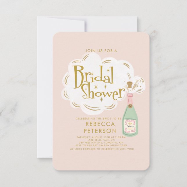 Pastel Peach Golden Champagne Bridal Shower Invitation (Front)
