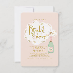 Pastel Peach Golden Champagne Bridal Shower Invitation