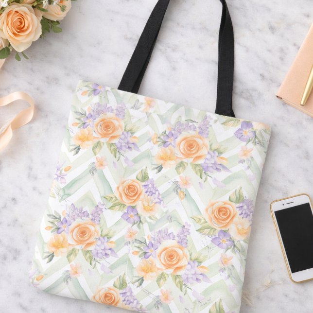 Pastel Peach Lavender Floral Sage Chevron Tote Bag (Créateur téléchargé)