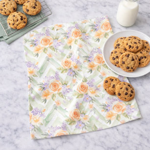 Pastel Peach Lavender Sage Floral Kitchen Towel