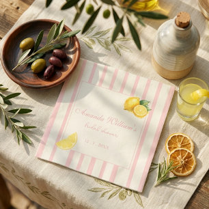 Pastel Peach Lemon Stripes Bridal Shower Napkin