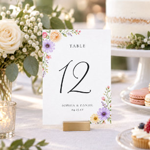 Pastel Peach Lilac Floral Wedding Table Number