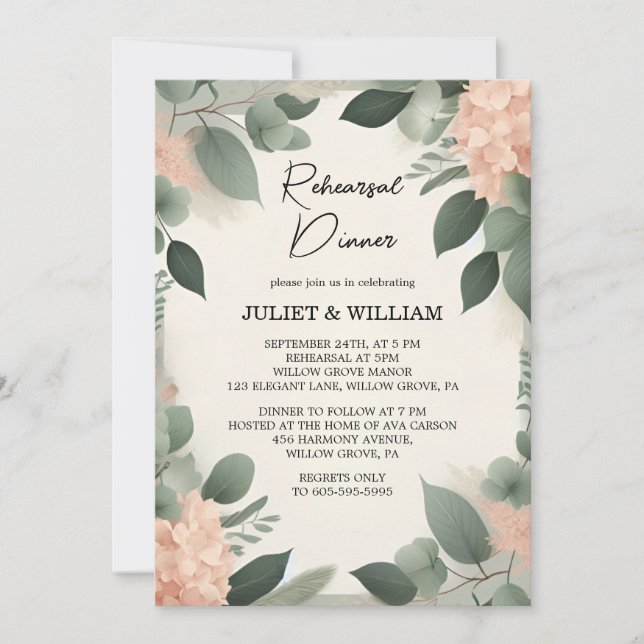 pastel Peach Mint Moss Sage Green Rehearsal Dinner Invitation (Front)