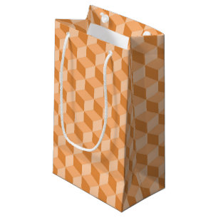 PASTEL PEACH ORANGE GEOMETRIC CUBE PATTERNS SMALL GIFT BAG
