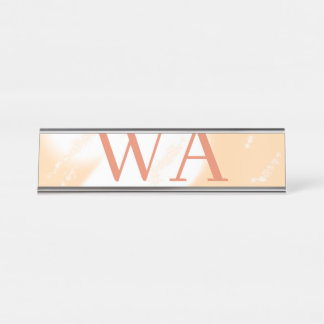 Pastel peach orange white monogram retro bold name desk name plate