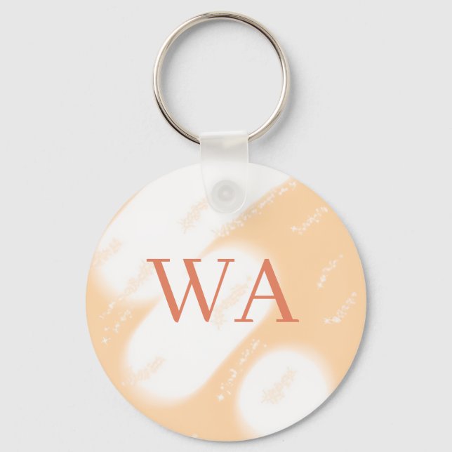 Pastel peach orange white monogram retro bold name keychain (Front)