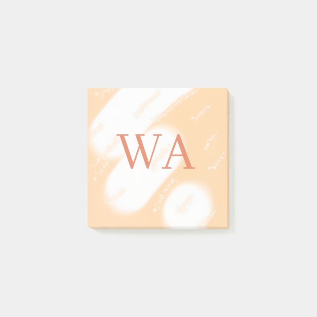 Pastel peach orange white monogram retro bold name post-it notes (Front)