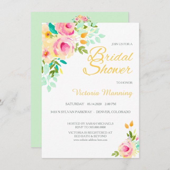 Pastel Peach Pink Roses Bridal Shower Invitation (Front/Back)