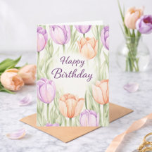 Pastel Peach Purple Tulips Spring Floral Birthday