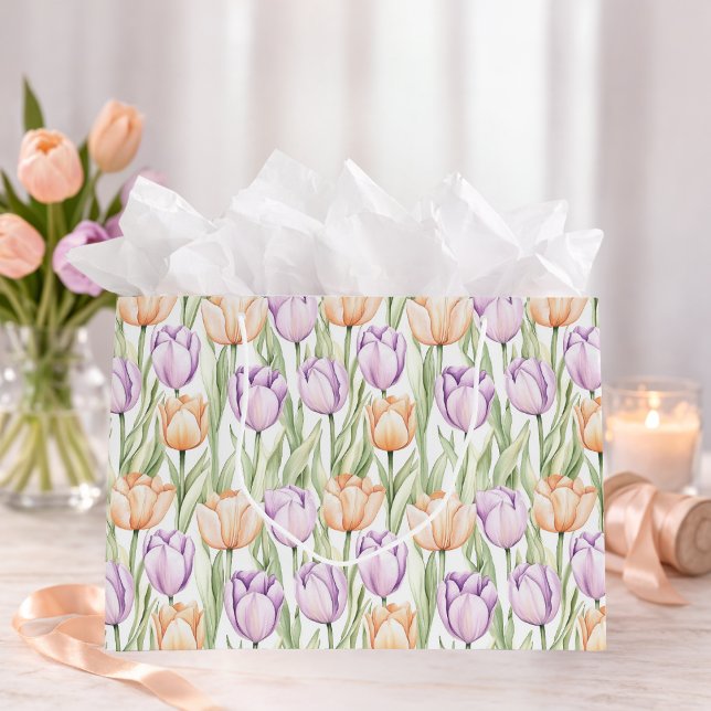 Pastel Peach Purple Tulips Spring Floral Gift Bag (Creator Uploaded)