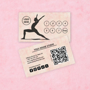 Pastel Peach QR Code Yoga Loyalty Card 