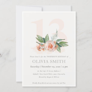 Pastel Peach Rose Floral Bunch 13 Birthday Invite