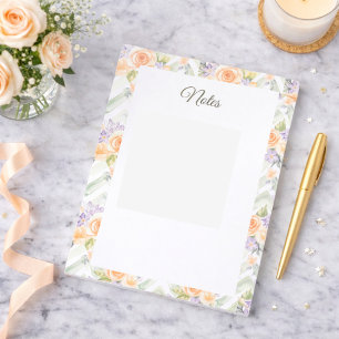 Pastel Peach Roses Lavender Floral Custom Notepad