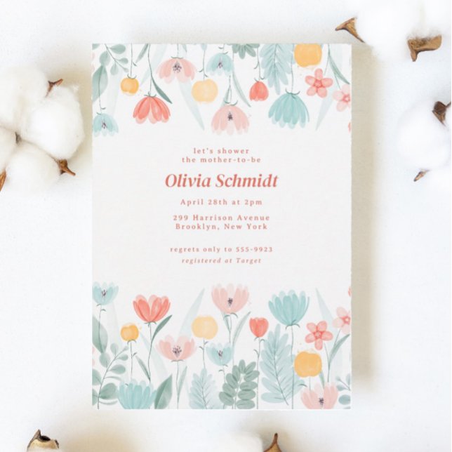 Pastel Peach Watercolor Wildflower Baby Shower Invitation (Creator Uploaded)