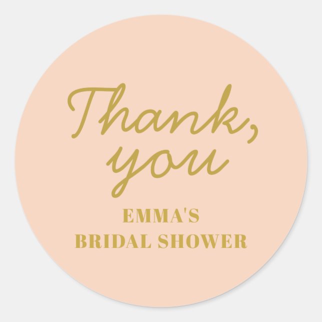 Pastel Peachy handwritting Bridal Shower Classic Round Sticker (Front)