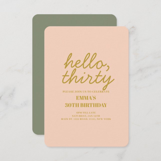 Pastel Peachy Hello Thirty Birthday invitation (Front/Back)