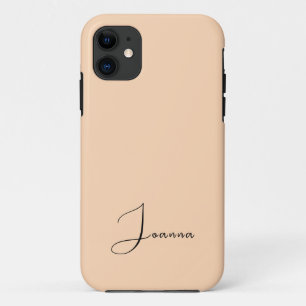 Pastel Peachy Pink Solid Colour Minimalist Name iPhone 11 Case