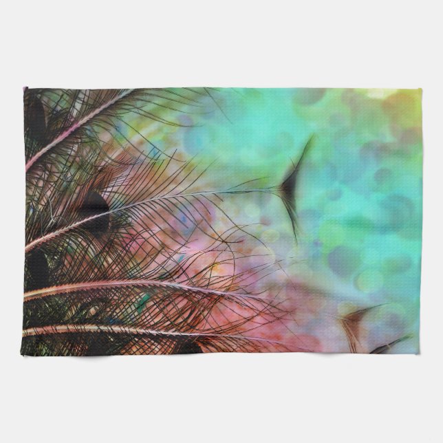 Pastel Peacock Feathers Kitchen Towel (Horizontal)