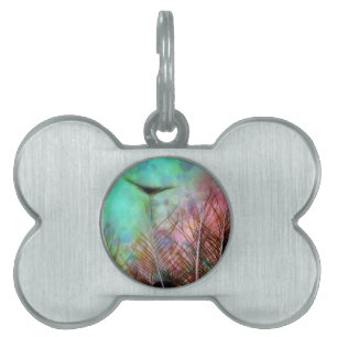 Pastel Peacock Feathers Pet Name Tag