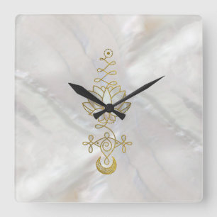 Pastel Pearl Unalome Lotus Symbol Square Wall Clock