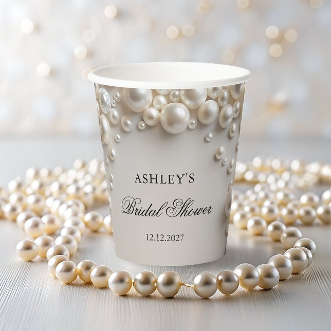 Pastel Pearls Elegant Bridal Shower Paper Cups (Creator Uploaded)