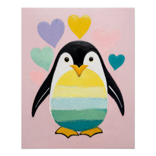 Pastel Penguin Heart Poster