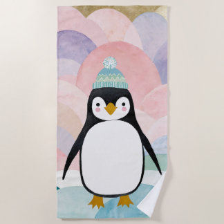 Pastel Penguin Peak Beach Towel