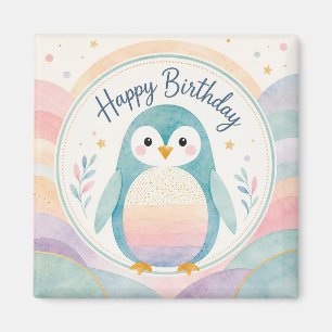 Pastel Penguin Rainbow Birthday Celebration Magnet