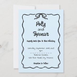 Pastel Penmanship Wedding Invitation Cloud Blue