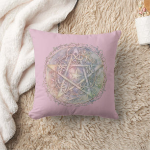 Pastel Pentagram Pagan Wiccan Witchcraft Halloween Throw Pillow