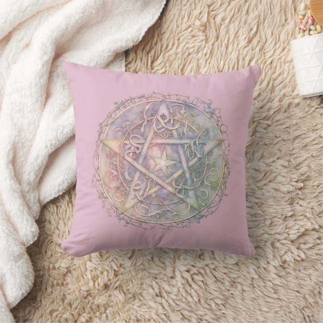 Pastel Pentagram Pagan Wiccan Witchcraft Halloween Throw Pillow (Blanket)