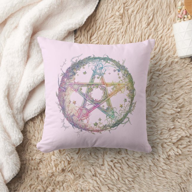 Pastel Pentagram Pagan Wiccan Witchcraft Halloween Throw Pillow (Blanket)
